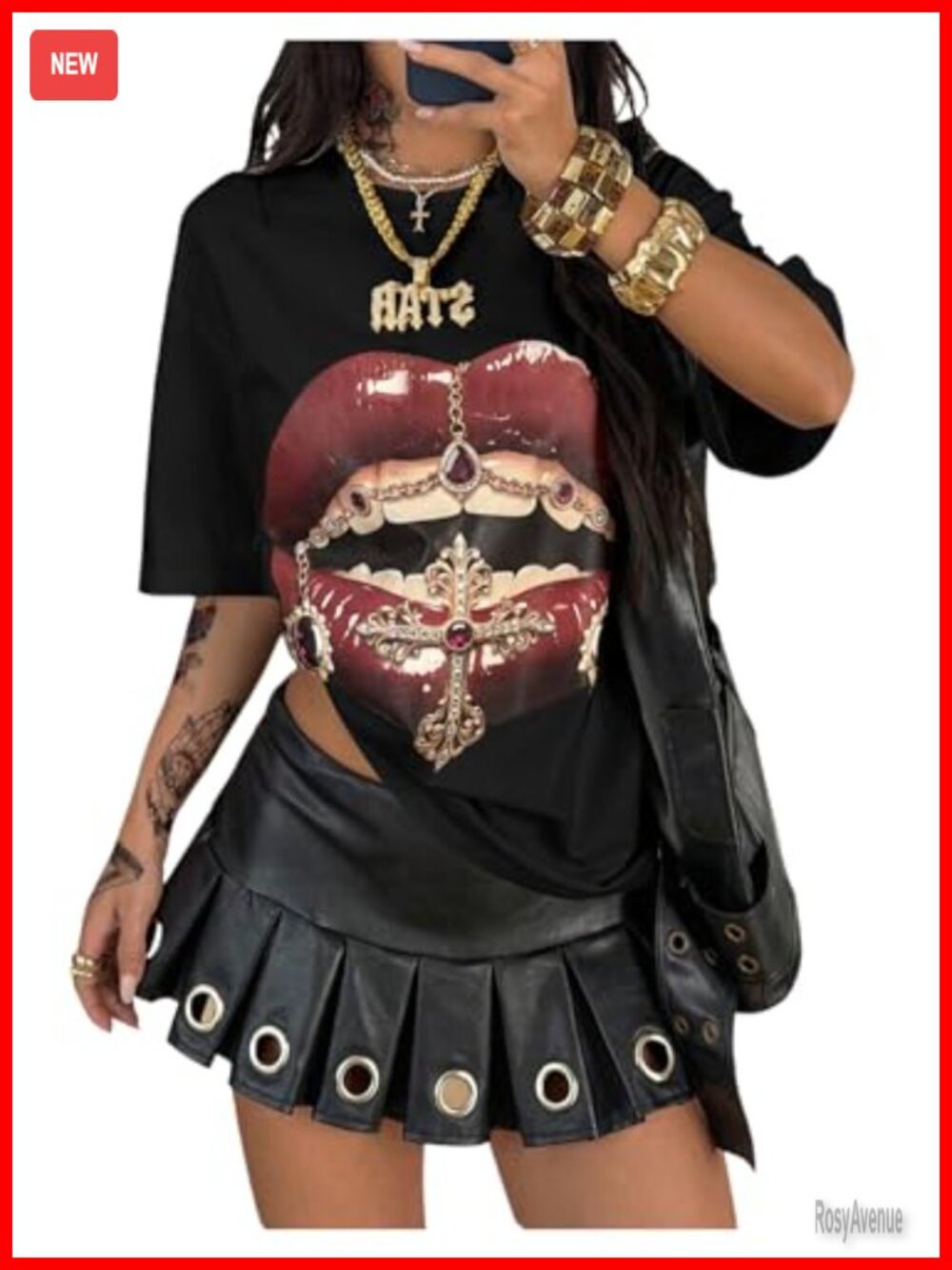 Y2k Lips Print Graphic Tee Rave Hip Hop Streetwear Top